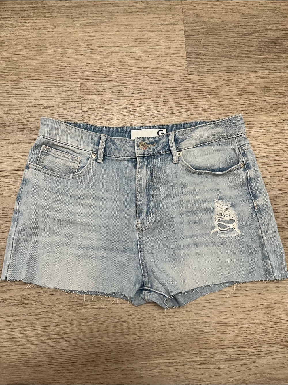 G by Guess Light Wash Distressed Denim Shorts